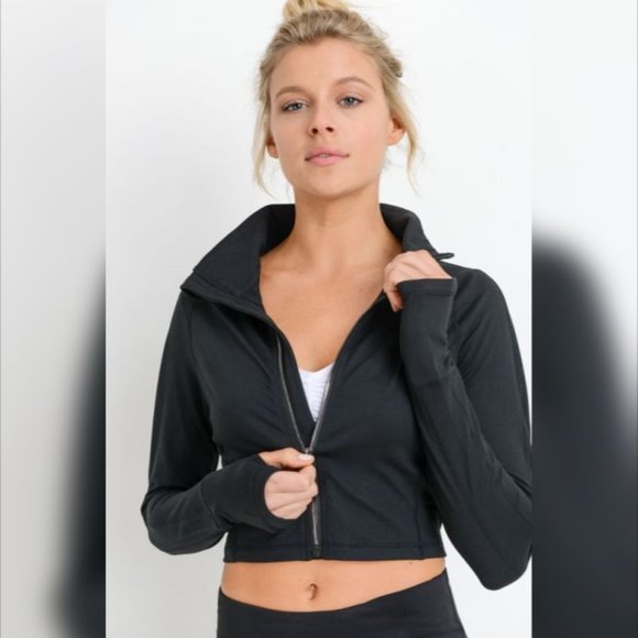 Zip-Up Crop Active Jacket with Thumbholes - Picture 7 of 7